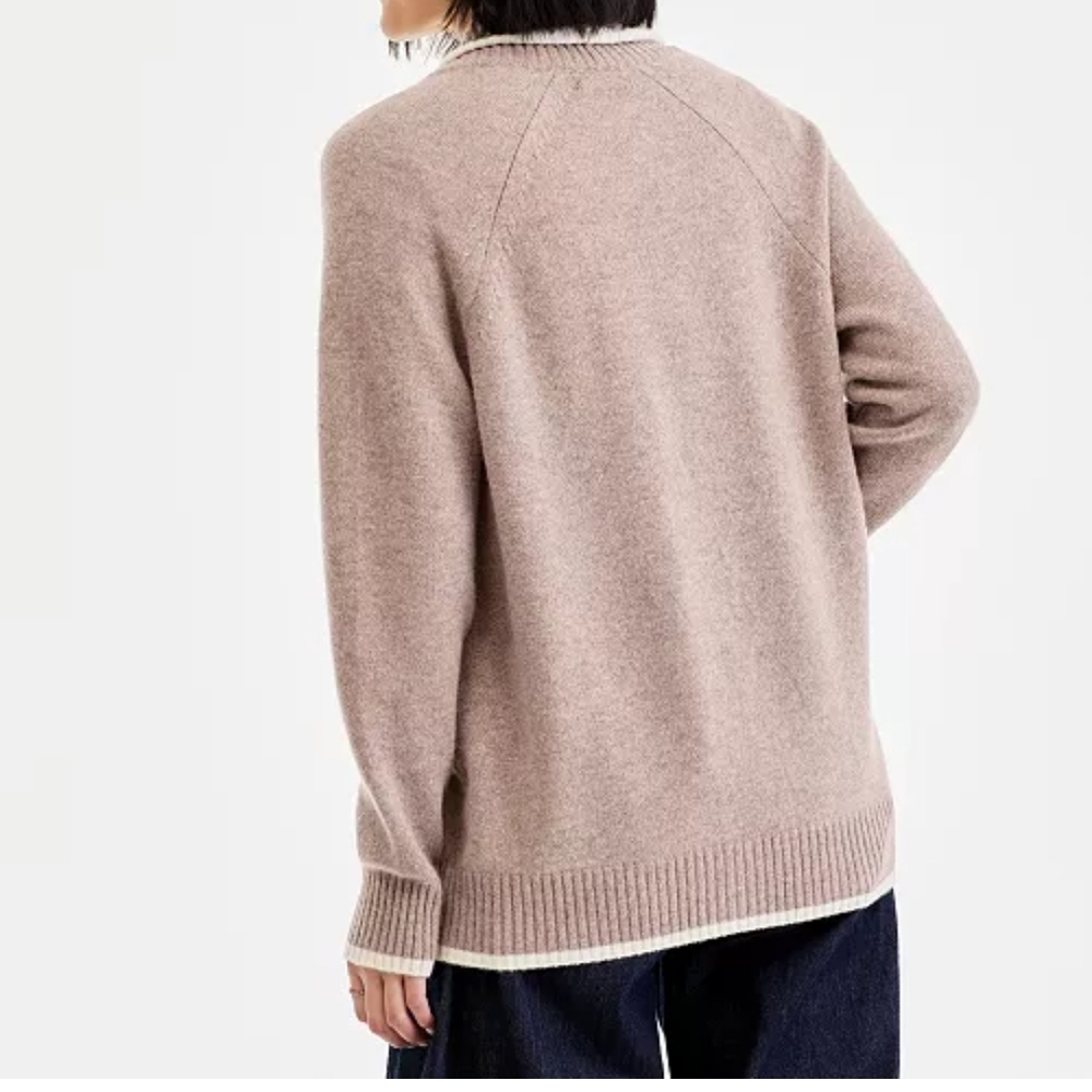 Charter Club Taupe Cardigan with Cream Trim - Picture 2 of 5